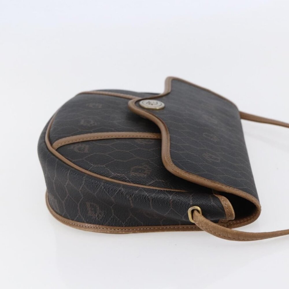 Authentic Christian Dior Honeycomb Canvas Shoulder Bag PVC Black Brown gold - Picture 11 of 16